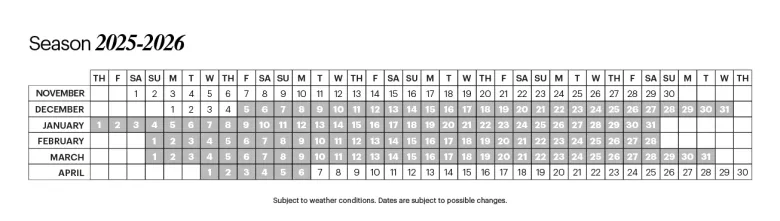 Opening times and calendar
