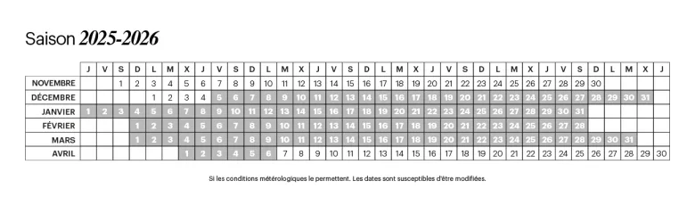Horaires et calendier 