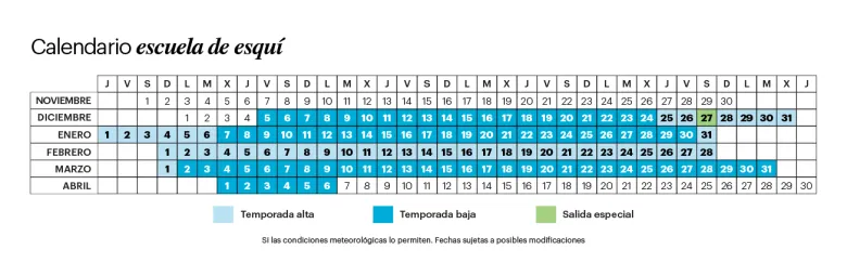 Calendario Escuela de esquí Grandvalira 