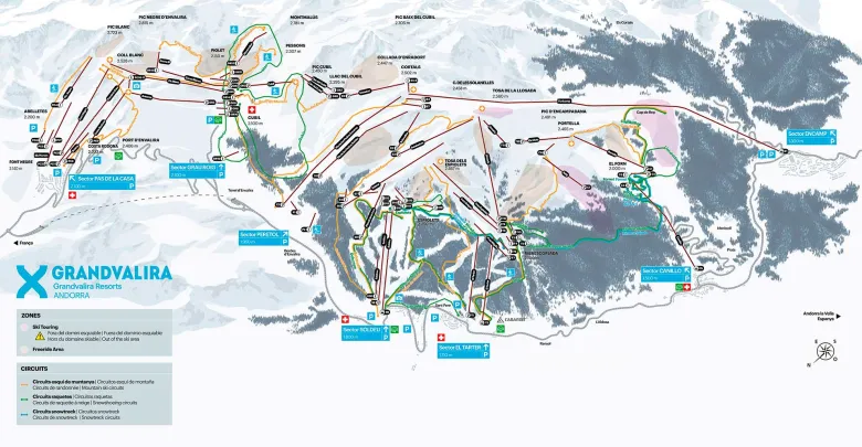 Mapa esquí/raquetes muntanya Grandvalira 