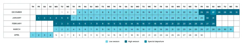 Ski school calendar Grandavalira