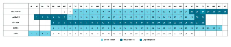 Calendaire ècole de ski Grandvalira 